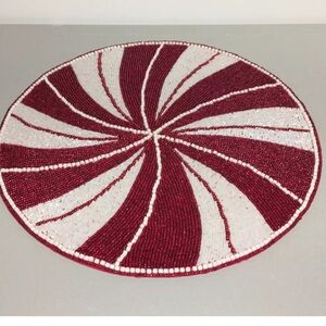 NEW NICOLE MILLER 15" BEADED CHRISTMAS CHARGER PEPPERMINT CANDY CANE